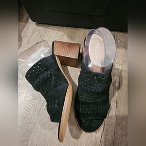 Caslon Womens Slide Sandals Black Stacked Heels Slip On Cutout Open Toe 8.5  (5)